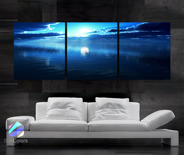 LARGE 20"x 60" 3 panels Art Canvas Print beautiful Sunset Ocean Blue Wall Home - BoxColors