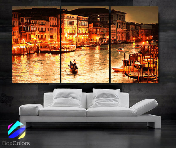 LARGE 30"x 60" 3 Panels Art Canvas Print beautiful Romantic Venice night Wall Home (Included framed 1.5" depth) - BoxColors