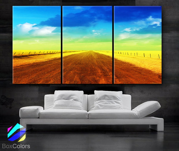 LARGE 30"x 60" 3 Panels Art Canvas Print beautiful Countryside road Wall Home decor interior (Included framed 1.5" depth) - BoxColors