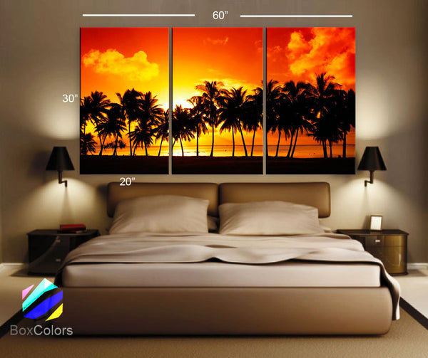 LARGE 30"x 60" 3 Panels Art Canvas Print Sea Beach sunset Palms Wall decorative home room interior decor - BoxColors