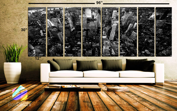 XXLARGE 30"x 96" 8 Panels Art Canvas Print beautiful New York City Downtown Building Skyscrapers Black & White Wall Home (framed 1.5" depth) - BoxColors