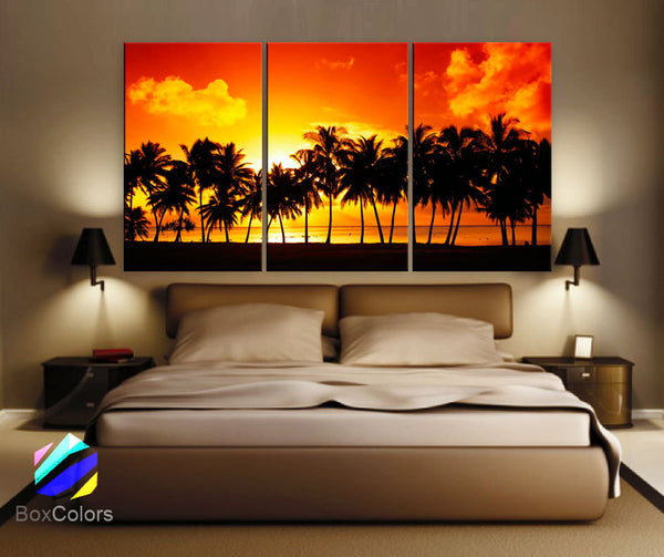 LARGE 30"x 60" 3 Panels Art Canvas Print Sea Beach sunset Palms Wall decorative home room interior decor - BoxColors