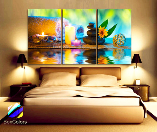 LARGE 30"x 60" 3 Panels Art Canvas Print Spa flowers Stones candle Water Relax Wall Home room decor interior (Included framed 1.5" depth) - BoxColors