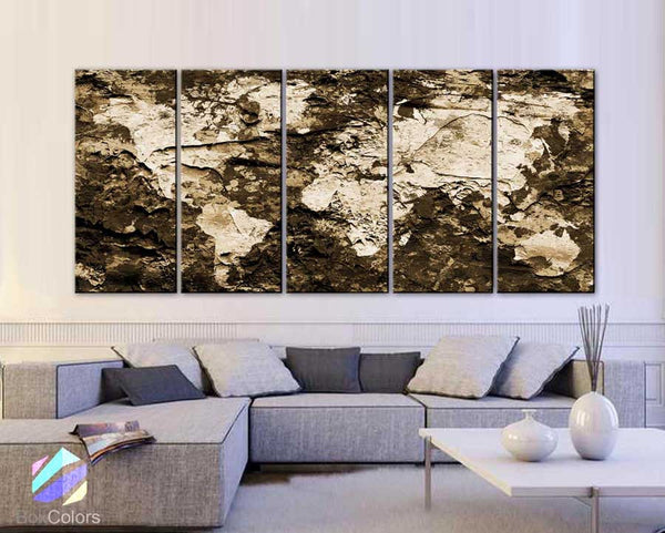 Xlarge 30"x 70" 5 Panels 30x14 Ea Art Canvas Print Original Map World Concrete Paint Sepia Wall Decor Home Office Interior (Framed 1.5" Depth) - BoxColors