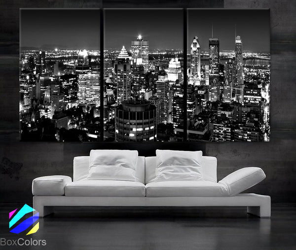 LARGE 30"x 60" 3Panels Art Canvas Print Montreal Canada City skyline night Wall Home decor (framed 1.5" depth) - BoxColors