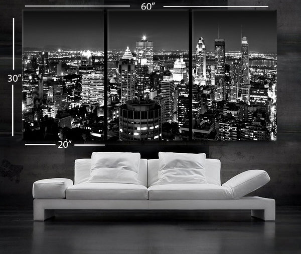 LARGE 30"x 60" 3Panels Art Canvas Print Montreal Canada City skyline night Wall Home decor (framed 1.5" depth) - BoxColors