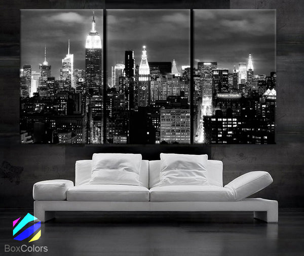 LARGE 30"x 60" 3 Panels Art Canvas Print beautiful New York City skyline Black & White Wall Home (Included framed 1.5" depth) - BoxColors